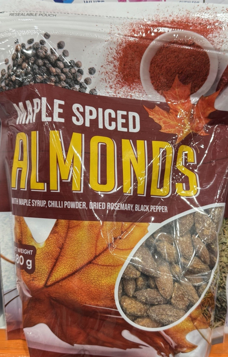 Maple Spiced Almonds 680g Maple Syrup BlackPepper Chilli Power Dried Rosemary
