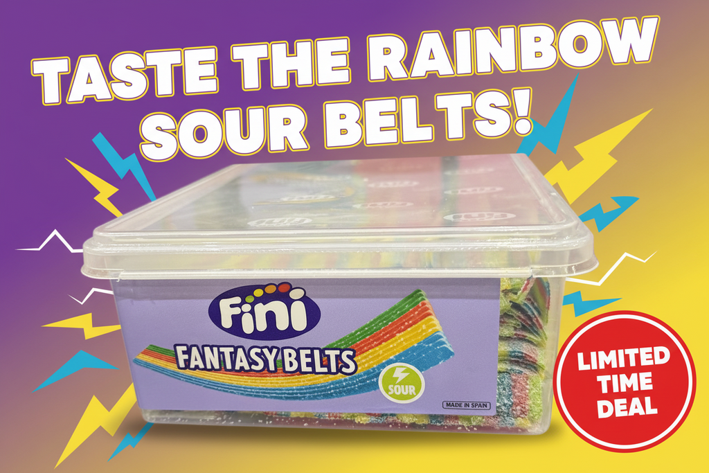 Fini Fantasy Belts  1.2kg Sour Rainbow Flavoured Kids Sweet Candy Lollies Snack
