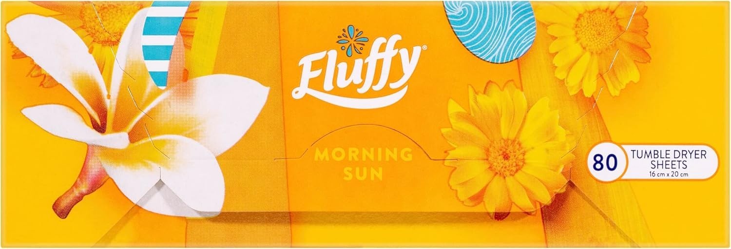 Fluffy Laundry Dryer Sheets 80pk Morning Sun Fragrance Softens Reduces Static