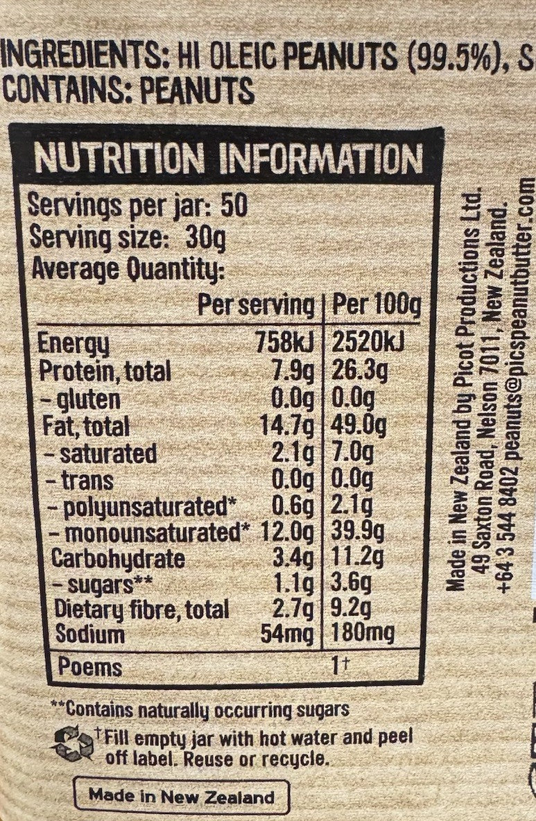 Pic's Peanut Butter Smooth 1.5kg Gluten Free Natural Spread Hi Oleic New Zealand