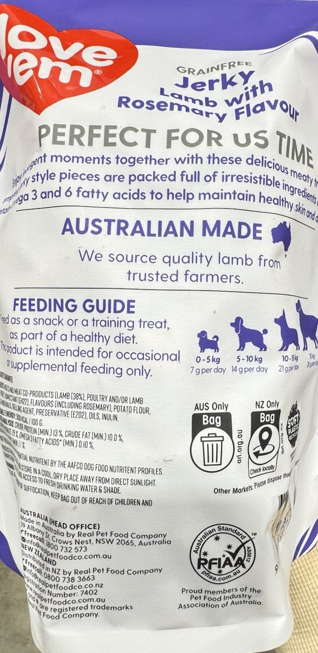 Love ’em Grain-Free Lamb Jerky with Rosemary Flavour 1 Kg