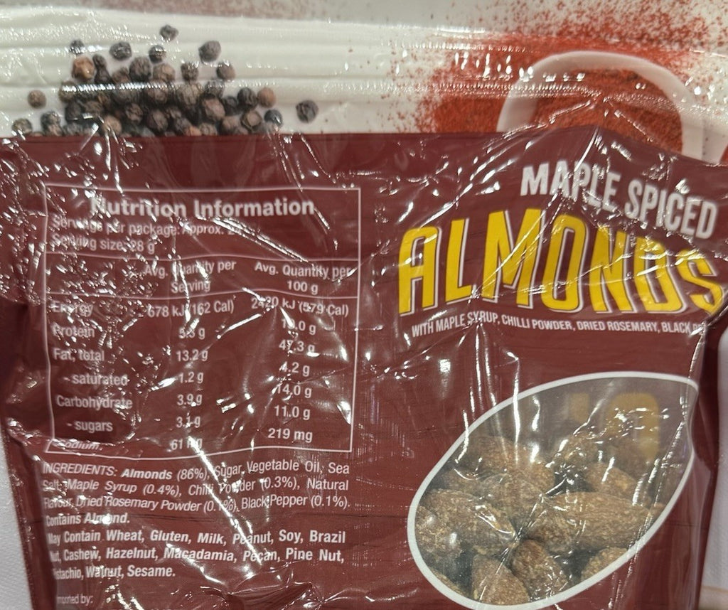 Maple Spiced Almonds 680g Maple Syrup BlackPepper Chilli Power Dried Rosemary