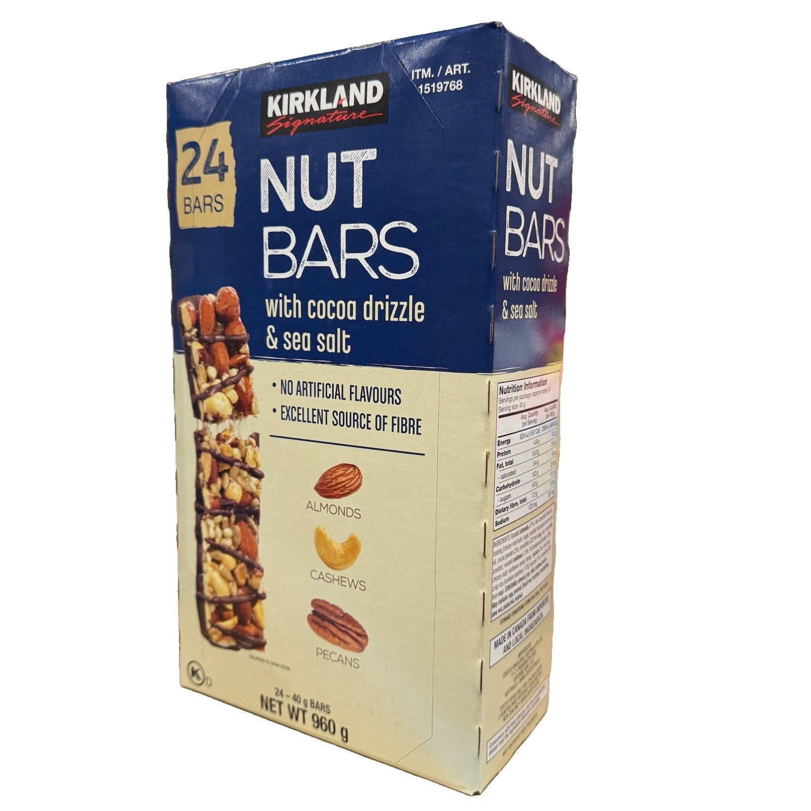 Kirkland Signature Nut Bars with cocoa drizzle & sea salt 960g (24 Bars x 40g)