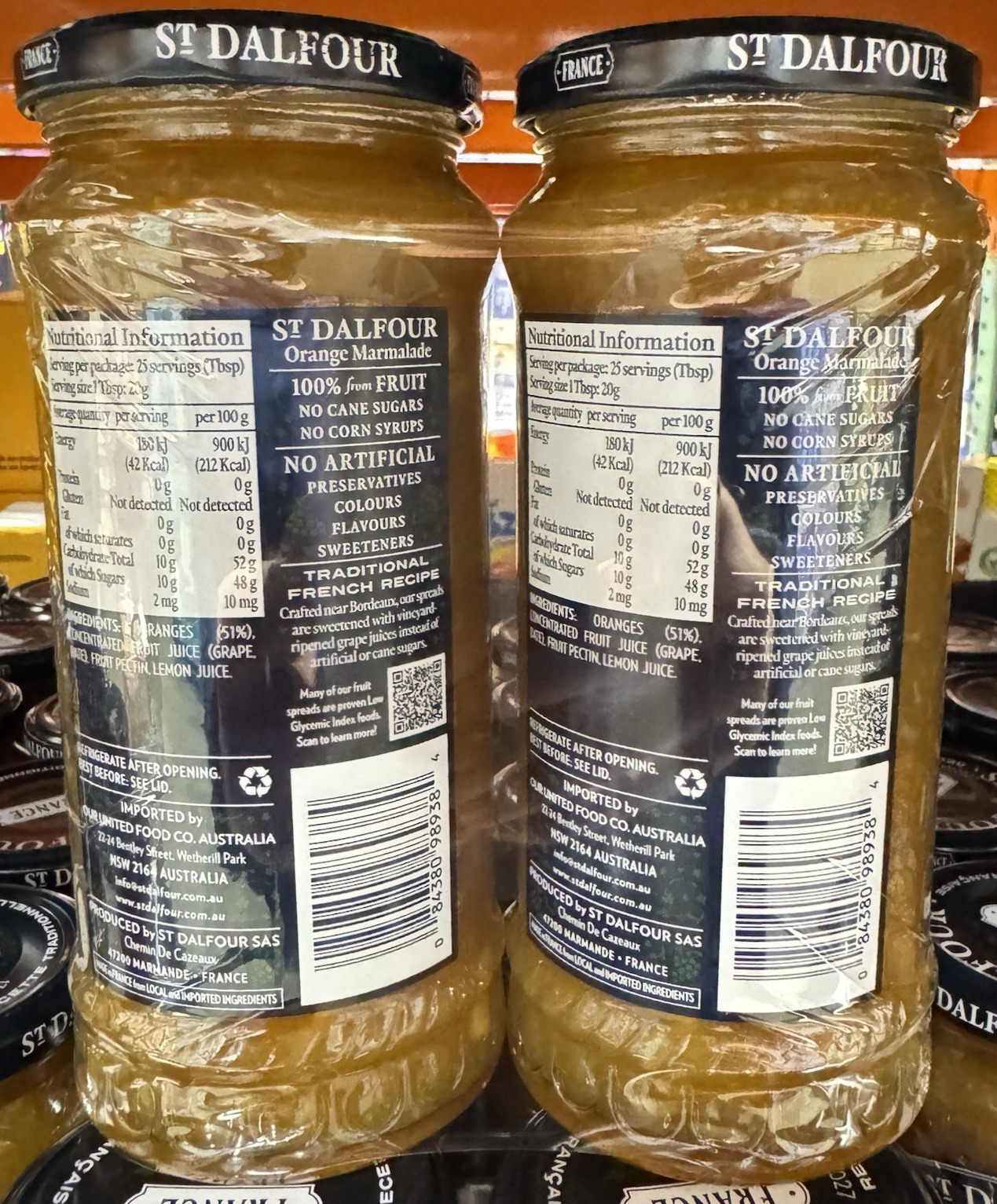 St Dalfour Orange Marmalade 100% Fruit Bread Spread No Cane Sugar Vegan 2 x 500g
