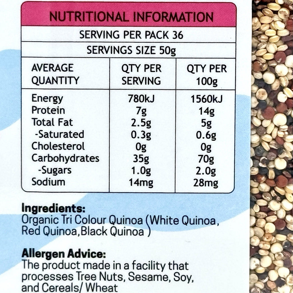 A GREEN MILL Certified Organic Tri Colour Quinoa 1.8Kg, 100% All Natural