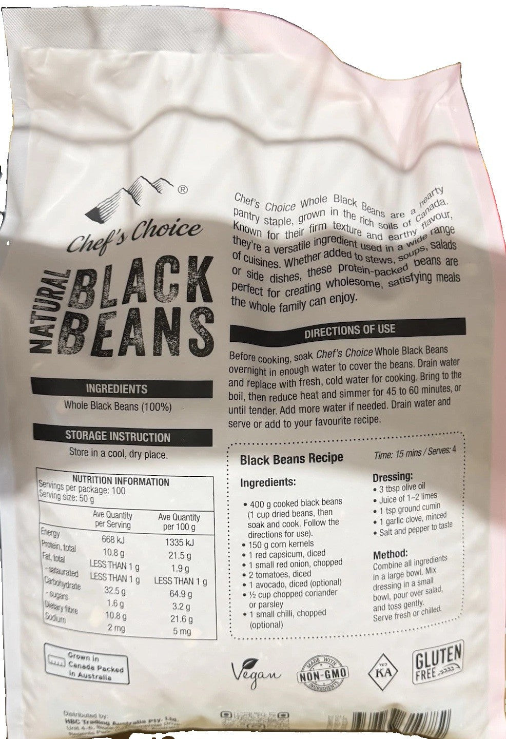 Chef's Choice Natural Black Beans 5kg Vegan Gluten Free Non GMO Kosher