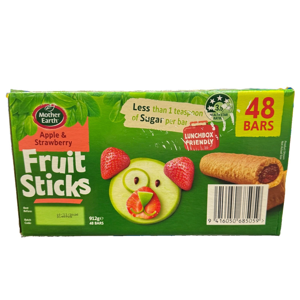 Mother Earth Apple & Strawberry Fruit Sticks 48 Bars 912g Lunchbox Friendly
