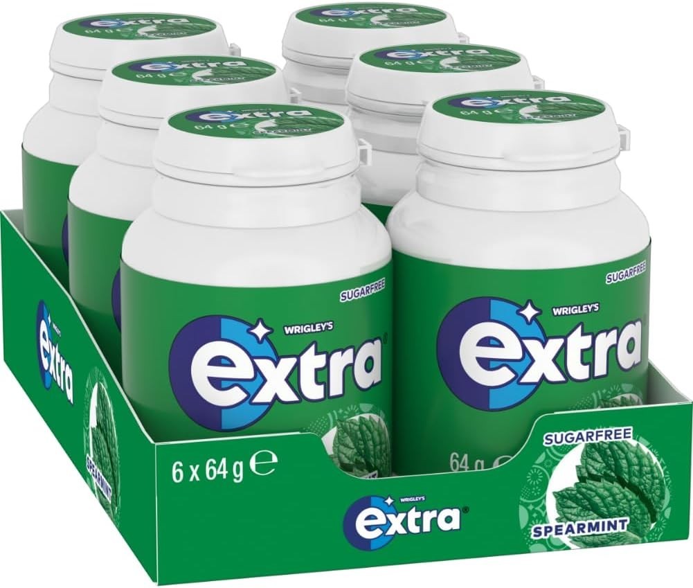 Extra Spearmint,  64g Bottle (Case of 6), Sugar Free Chewing Gum, *Free Ship*
