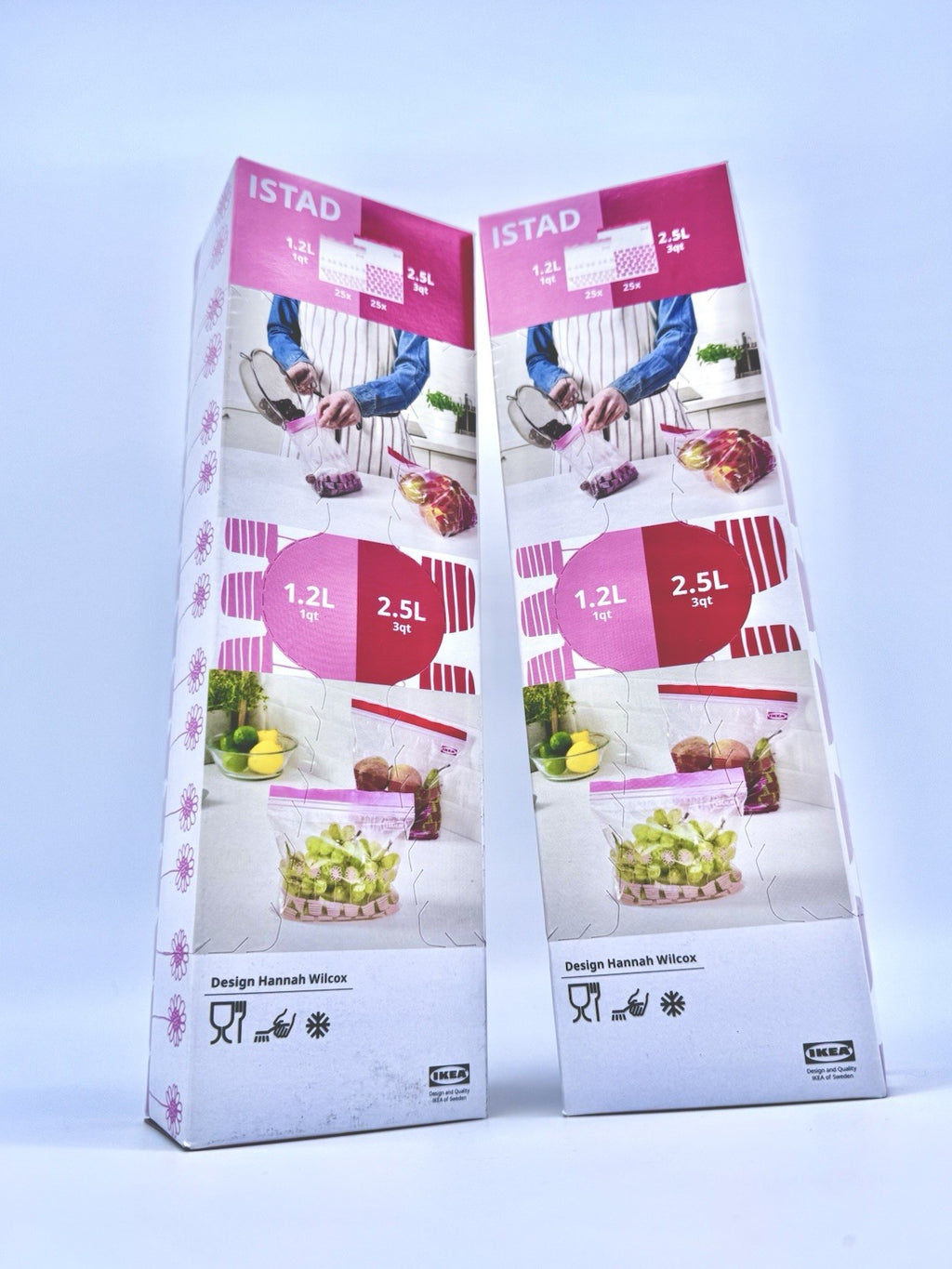 2 x IKEA ISTAD Freezer Bags Red Pink 100pk, Resealable Food,(50x1.2L & 50x2.5L)