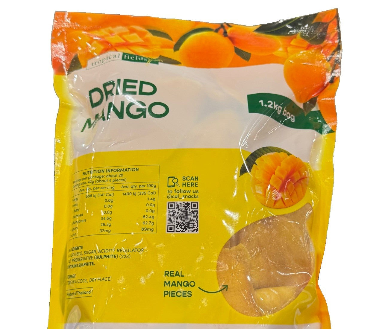 Tropical Fields Real Dried Mango Slices Healthy Snack Food 1.2kg Bag Pack