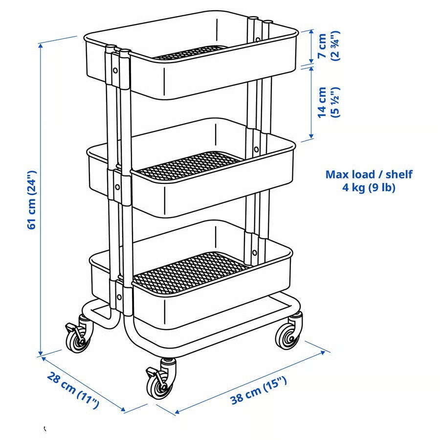 IKEA RASKOG Kitchen Trolley Kitchen Bathroom Storage Bedroom Castors WHITE small