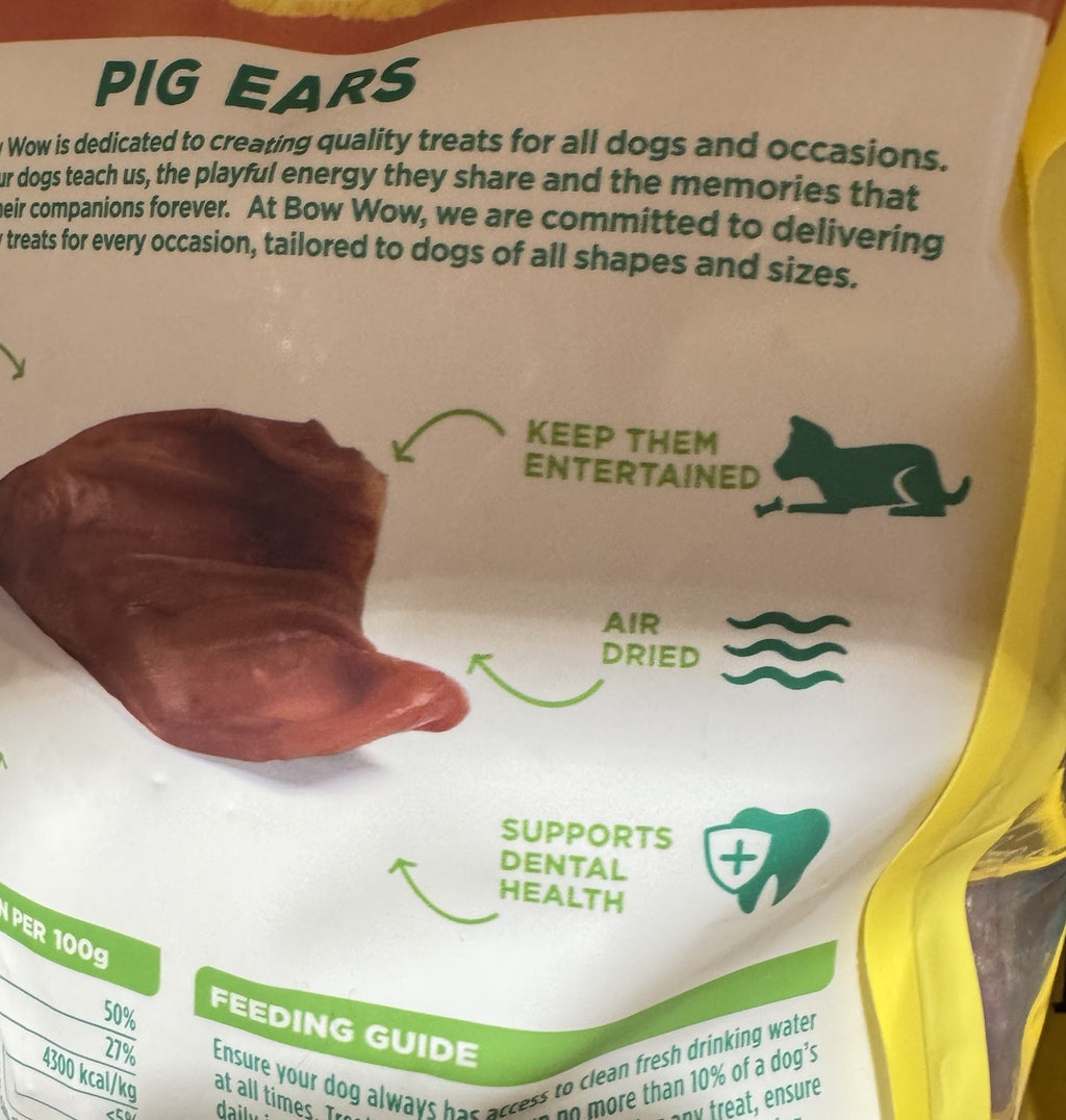 Bow Wow Pigs Ear Dog Treats 15 EARS High Protein, Air Dried, Support Dental