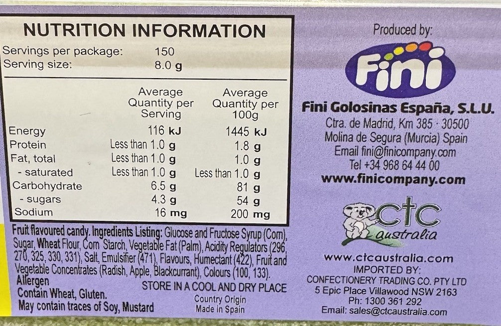Fini Fantasy Belts  1.2kg Sour Rainbow Flavoured Kids Sweet Candy Lollies Snack