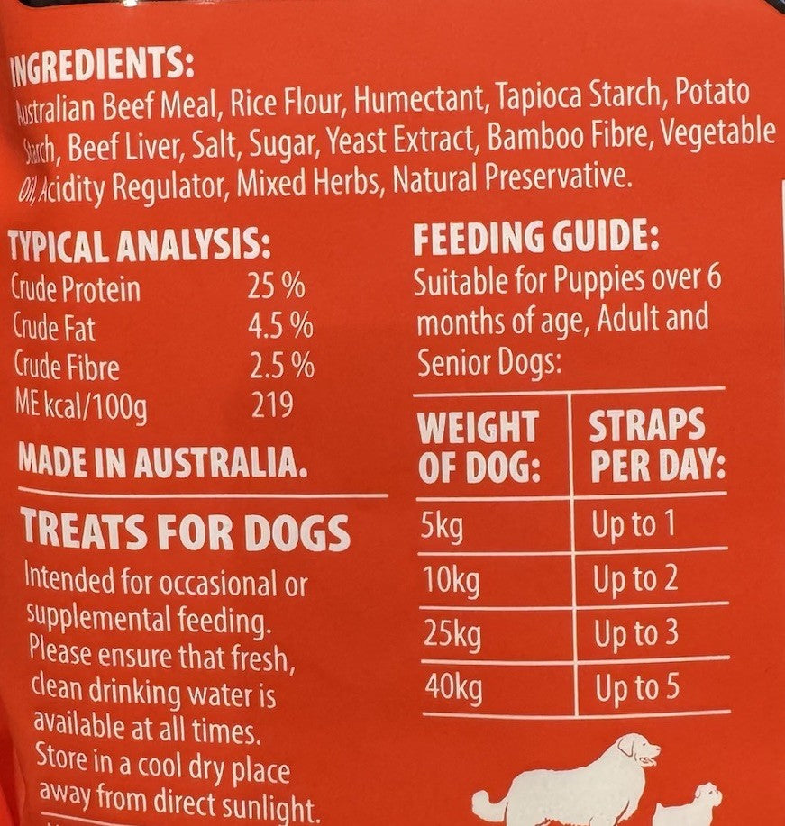 Snack-its Beef Flavoured Dog Snack Straps Treats1.35kg Australia Made Real Meat