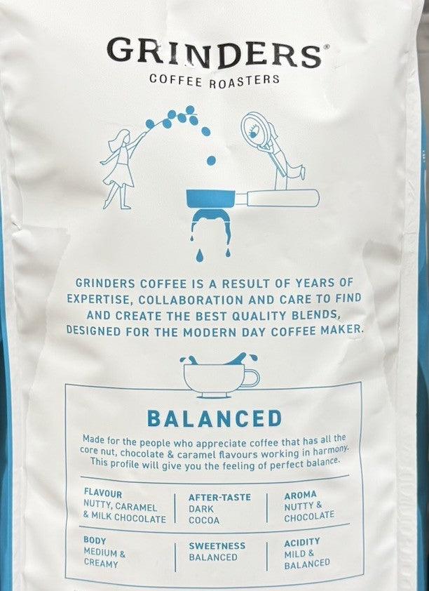 Grinders Coffee Roasters 1KG Balanced 100% Coffee Beans