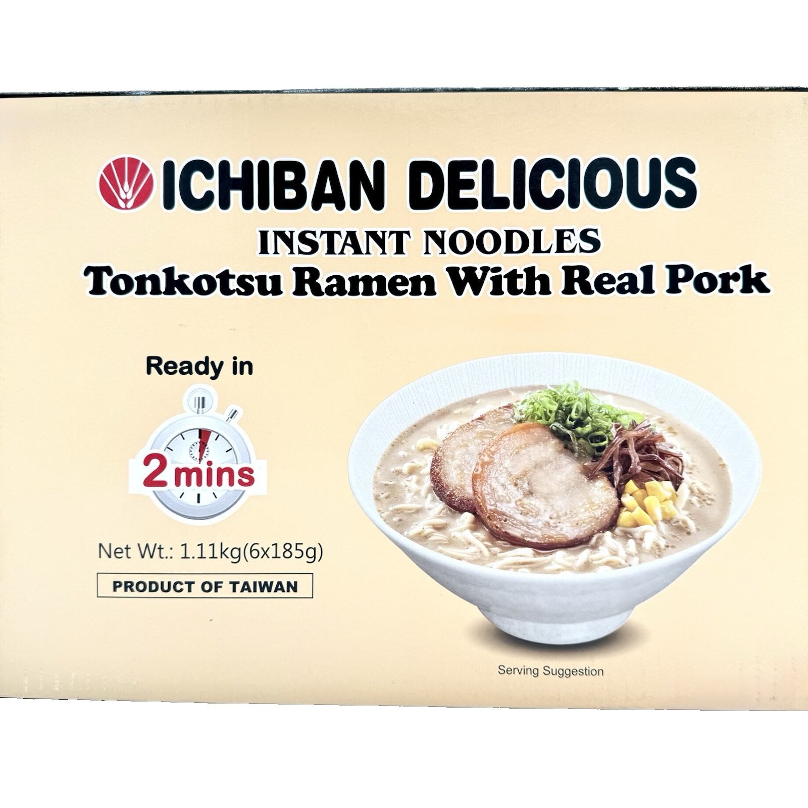 Ichiban Delicious Instant Bowl Noodles Tonkotsu Ramen with Real Pork 6x185g
