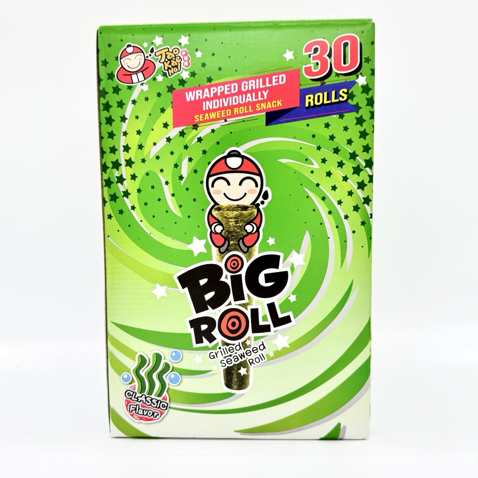 Tao Kae Noi Individually Wrapped Big Roll Grilled Seaweed Roll Snack 30Cout x3gr
