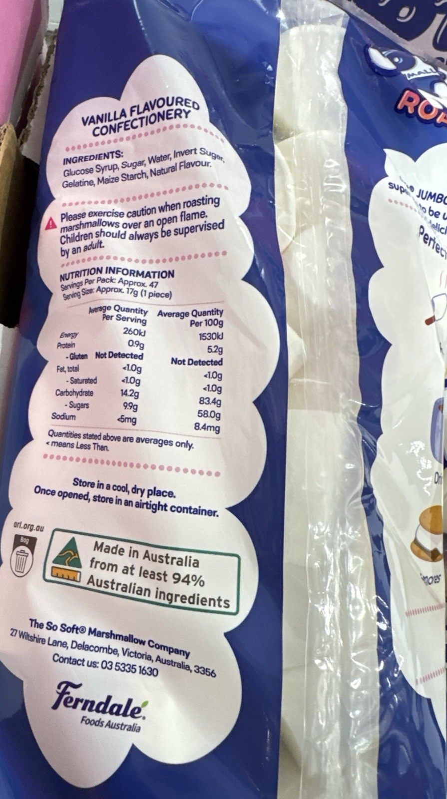Pack of 2 X SO Soft Jumbo Roasters Marshmallows 800g for Roasting, Drink,Smores