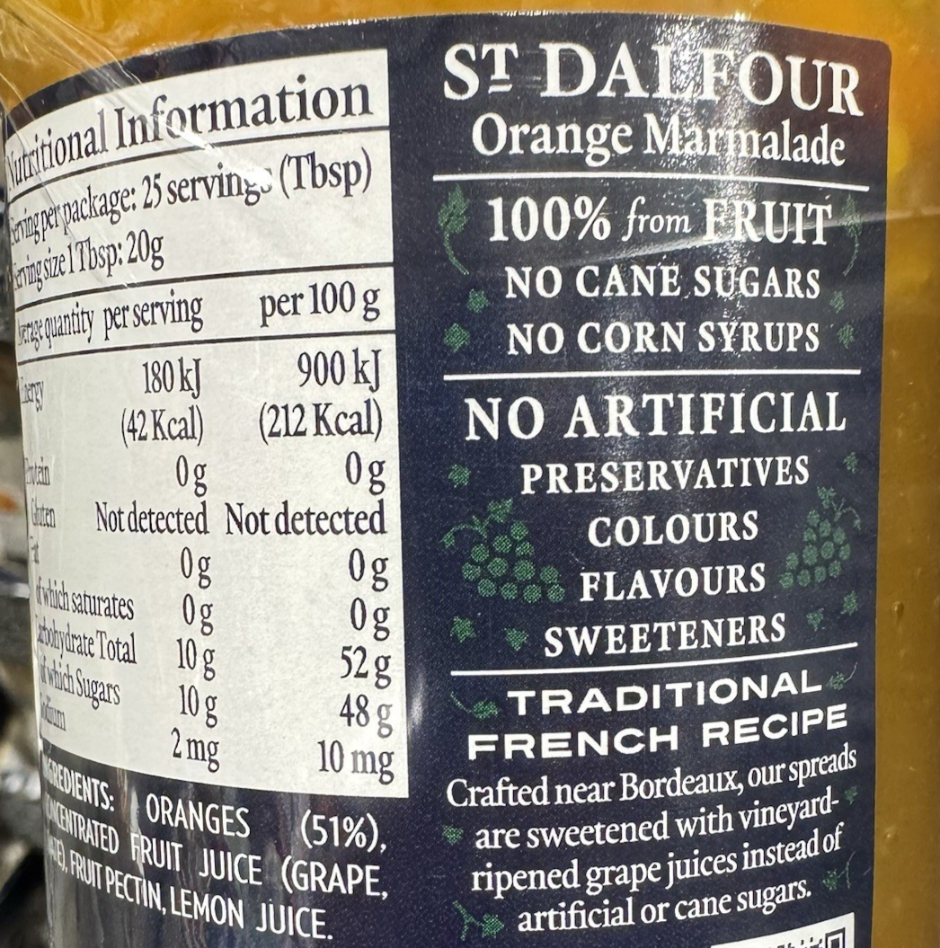 St Dalfour Orange Marmalade 100% Fruit Bread Spread No Cane Sugar Vegan 2 x 500g