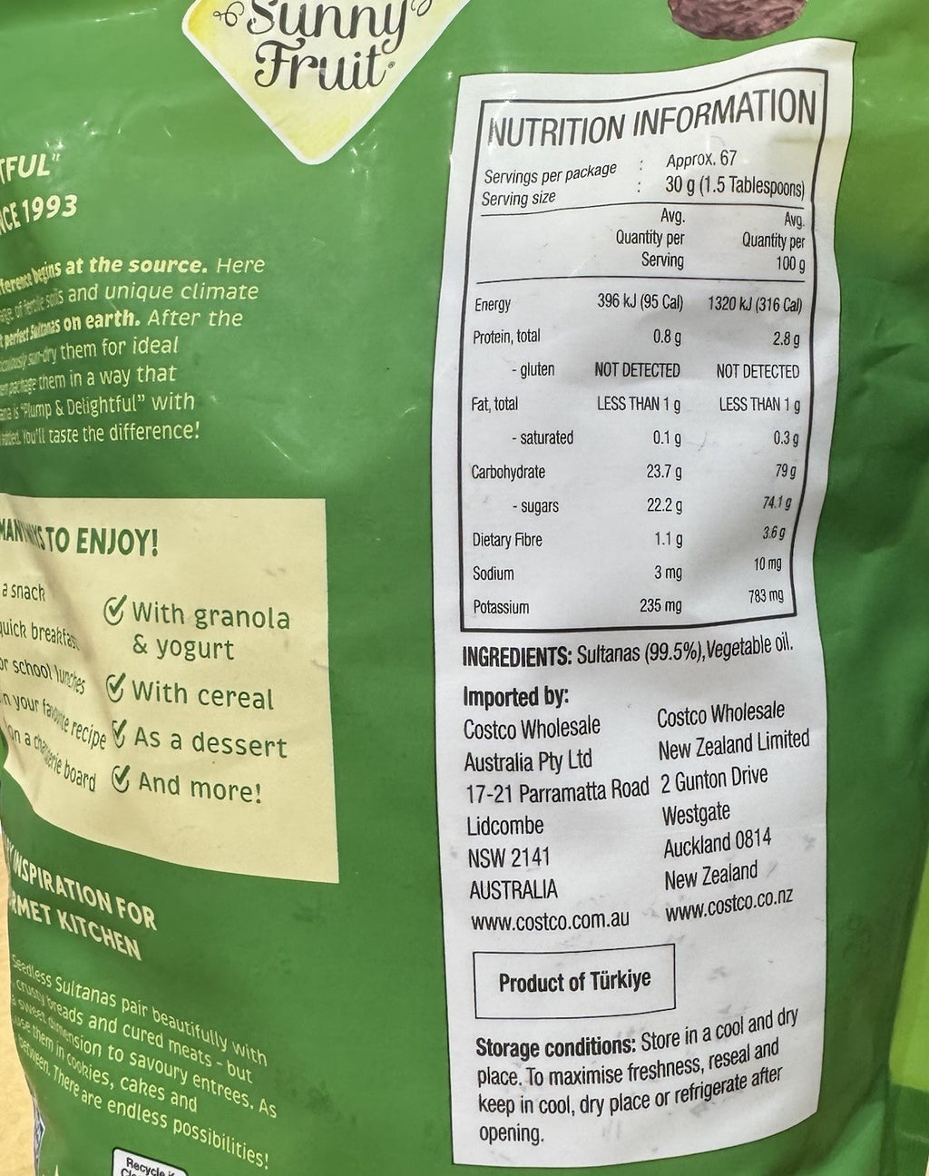 Sunny Fruit Sultanas 2kg Gluten Free Nut Free Vegan Friendly Dessert NON-GMO