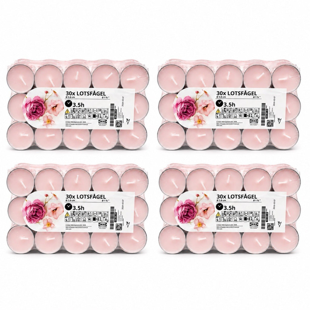 120pk x Ikea Lotsfagel Scented tealight, Pink flowers pale pink, 3.5 hr