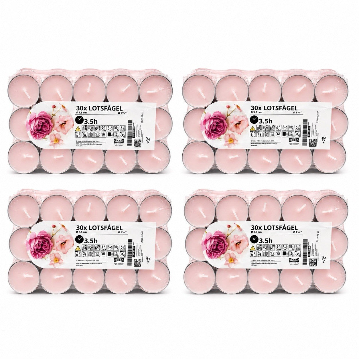 120pk x Ikea Lotsfagel Scented tealight, Pink flowers pale pink, 3.5 hr