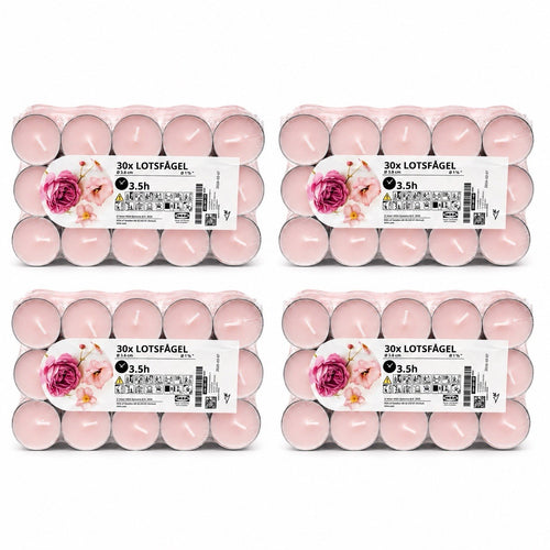 120pk x Ikea Lotsfagel Scented tealight, Pink flowers pale pink, 3.5 hr