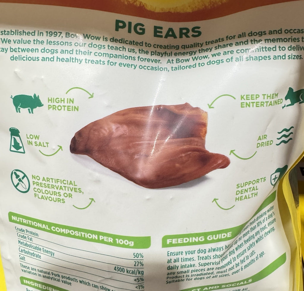 Bow Wow Pigs Ear Dog Treats 15 EARS High Protein, Air Dried, Support Dental