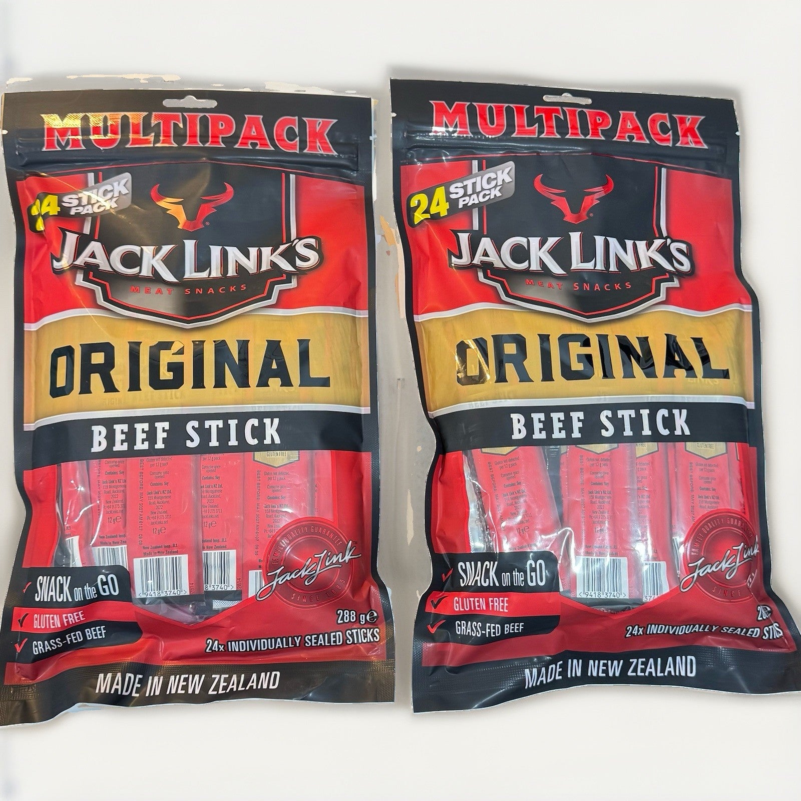 2 x Jack Link's Original Beef Jerky Stick 24x12g Protein Smoked Meat Snack 288g