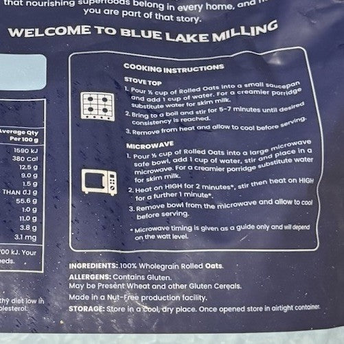 4.54KG x Blue Lake Milling Rolled Oats 100% Australian Oats No Added Colour Bulk