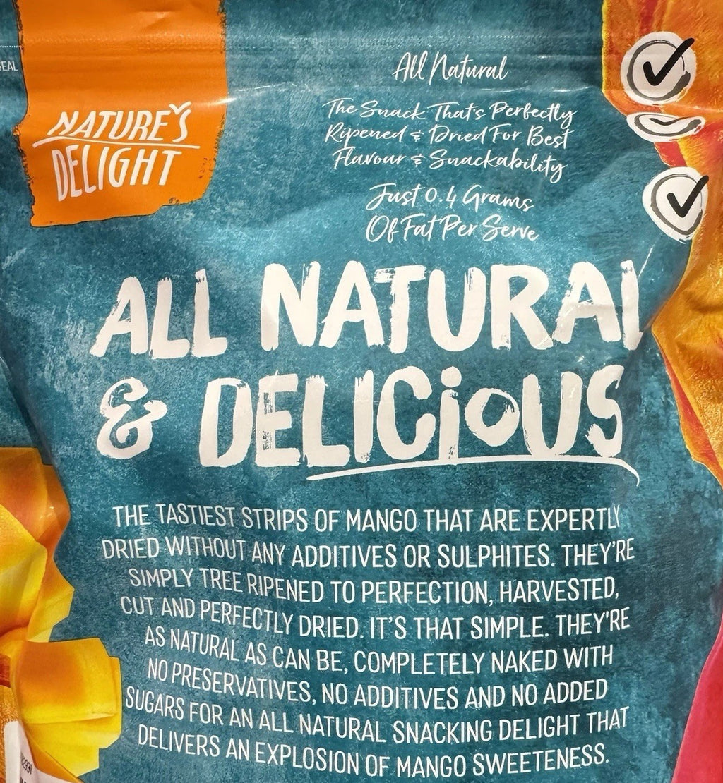 Nature's Delight 100% Natural Dried Mango 1kg No Added Sugar Snack Fruit Strips