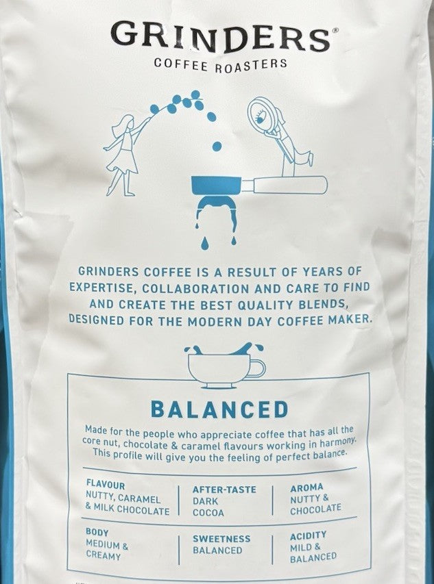 Grinders Coffee Roasters 1KG Balanced 100% Coffee Beans