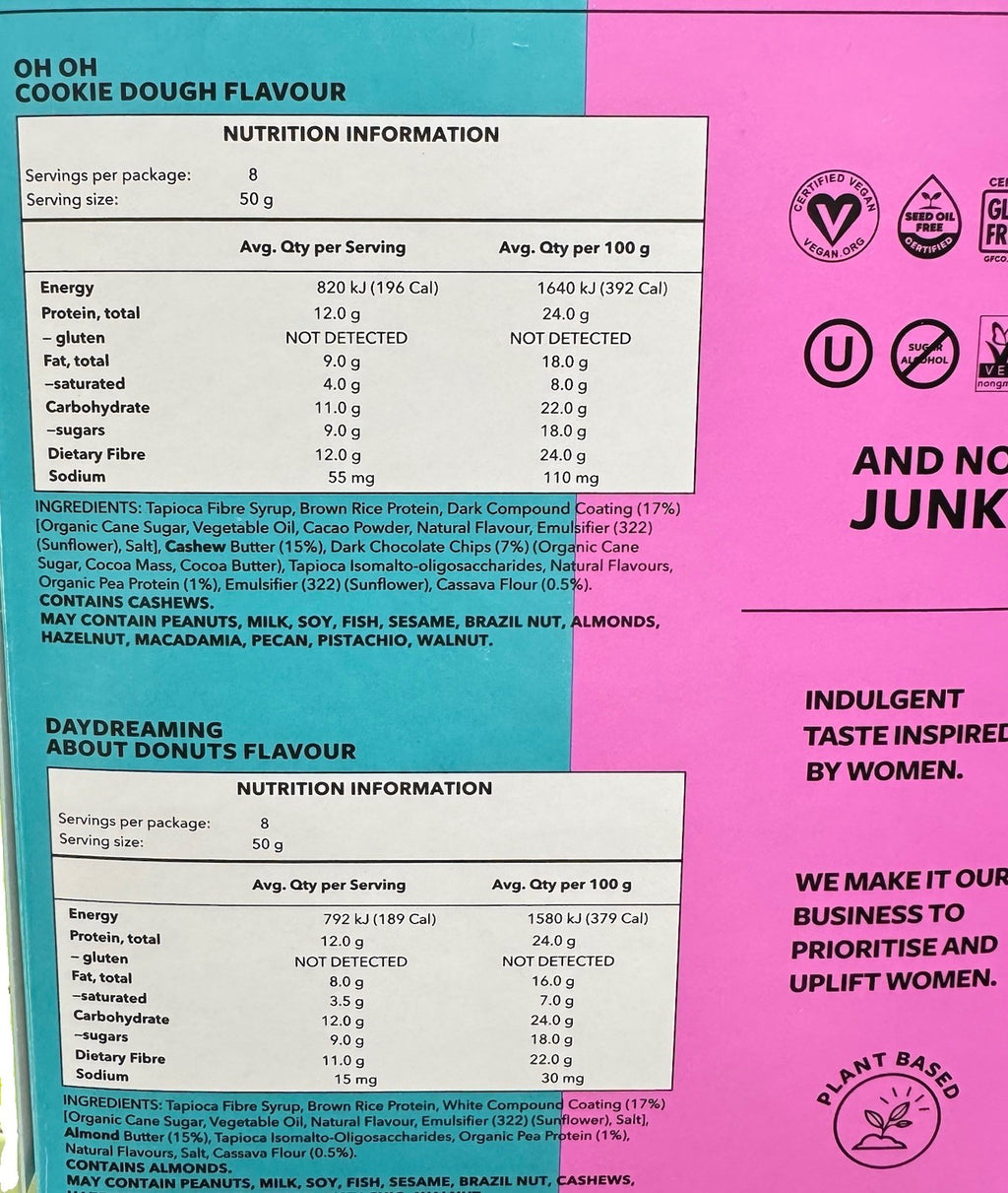 TRUBAR Plant Based Protein Bar Cookie Dough & Donuts Variety Pack 16 Bars 800g