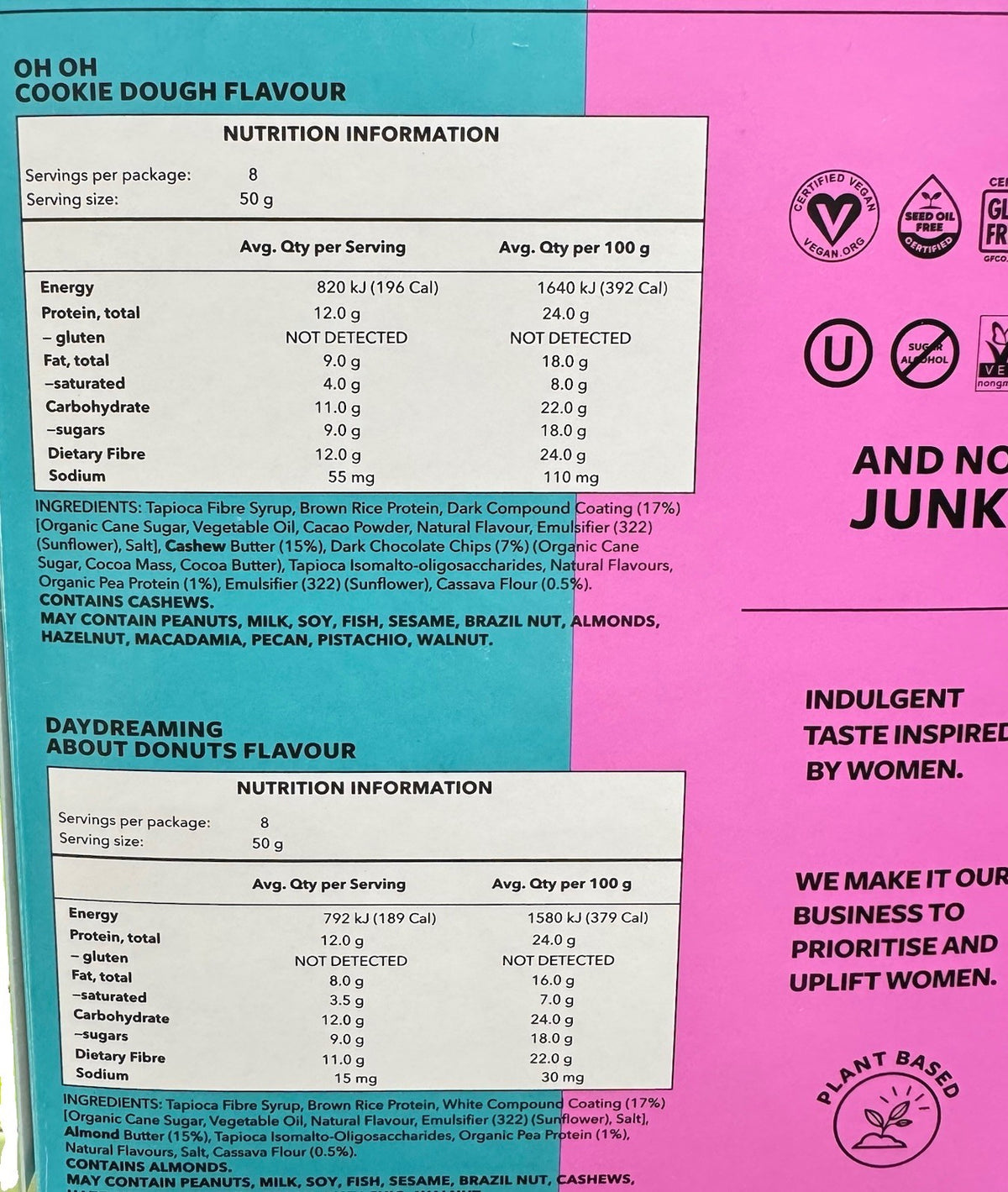 TRUBAR Plant Based Protein Bar Cookie Dough & Donuts Variety Pack 16 Bars 800g