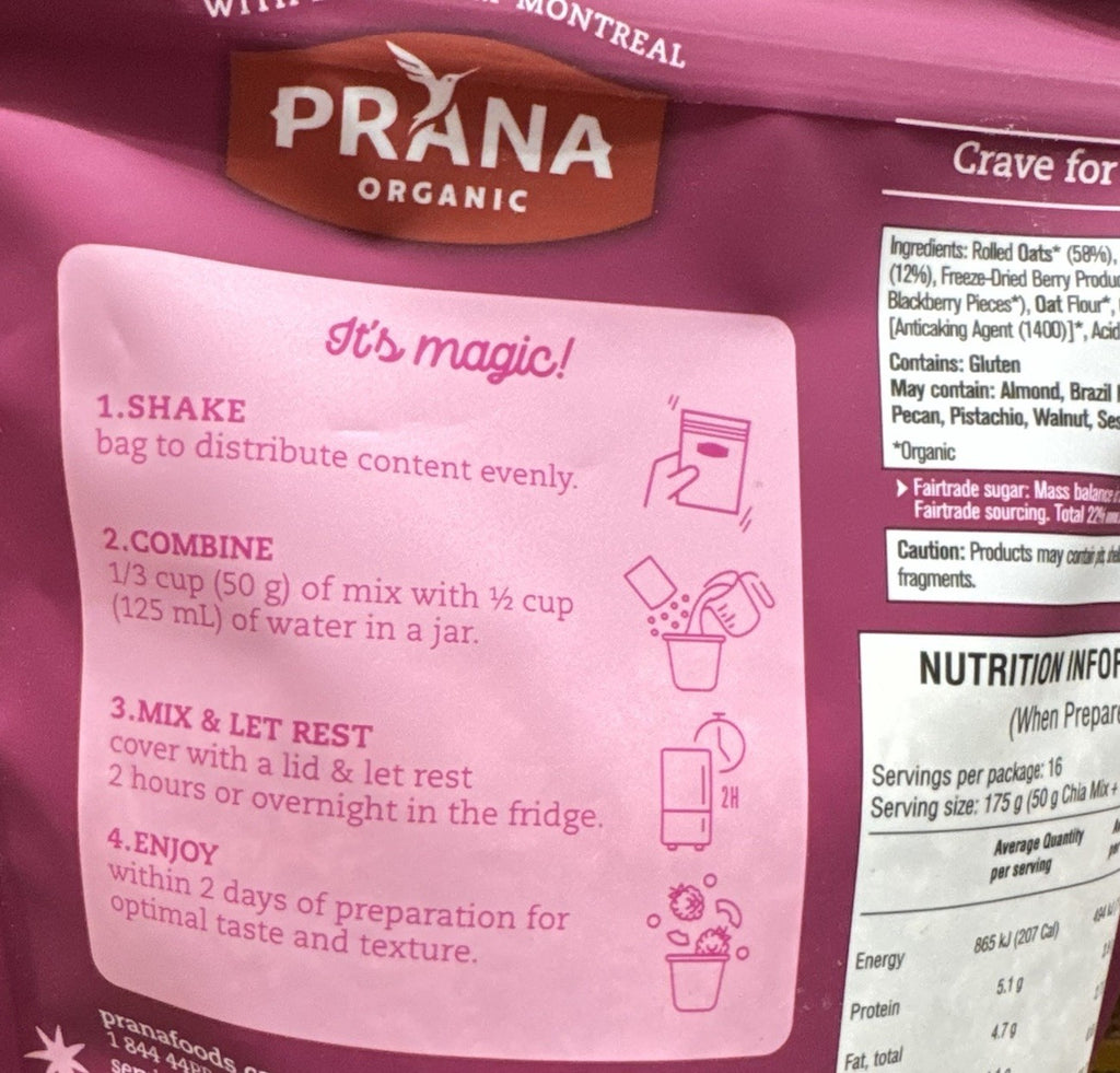 Prana Organic Overnight Chia & Oats Berry Fairy 800g Healthy Breakfast Vegan