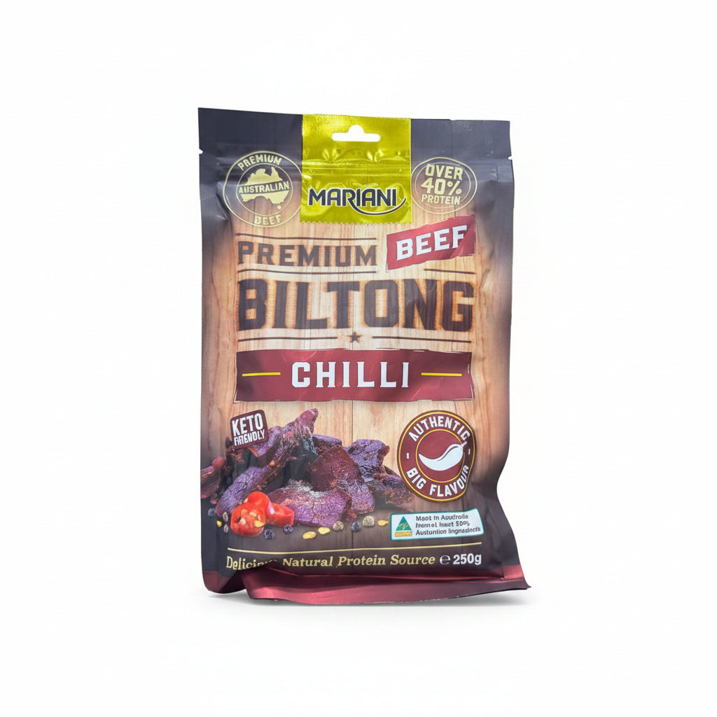 Mariani Beef Biltong Chilli 250g x2 High Protein Keto Australian Made Snack