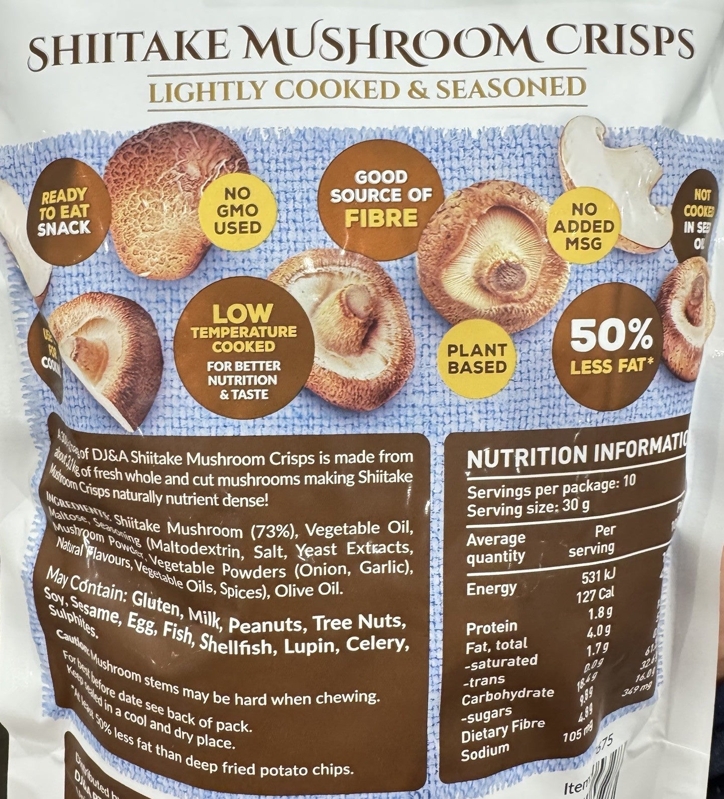 3 Pack x DJ&A Shiitake Mushroom Crisps 300g Lightly Cooked & Seasoned Value Pack