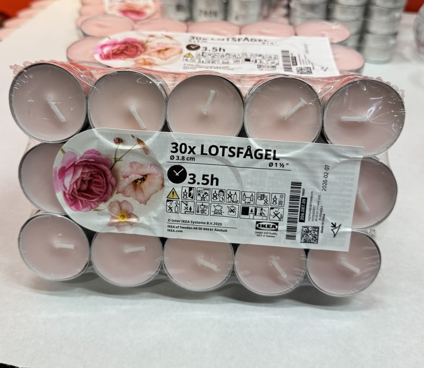 120pk x Ikea Lotsfagel Scented tealight, Pink flowers pale pink, 3.5 hr