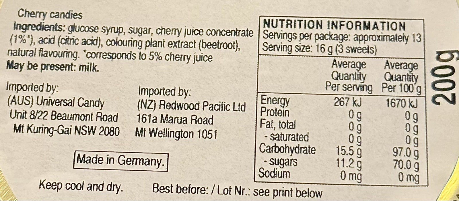 Cavendish & Harvey Sour Cherry Drops 200g Tin Sweets Candy Lollies Fruit Real