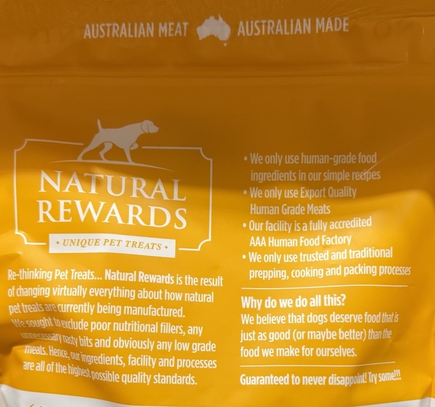 Natural Rewards Human Grade Chicken Dog Pet Food Treats 500g Australian Made