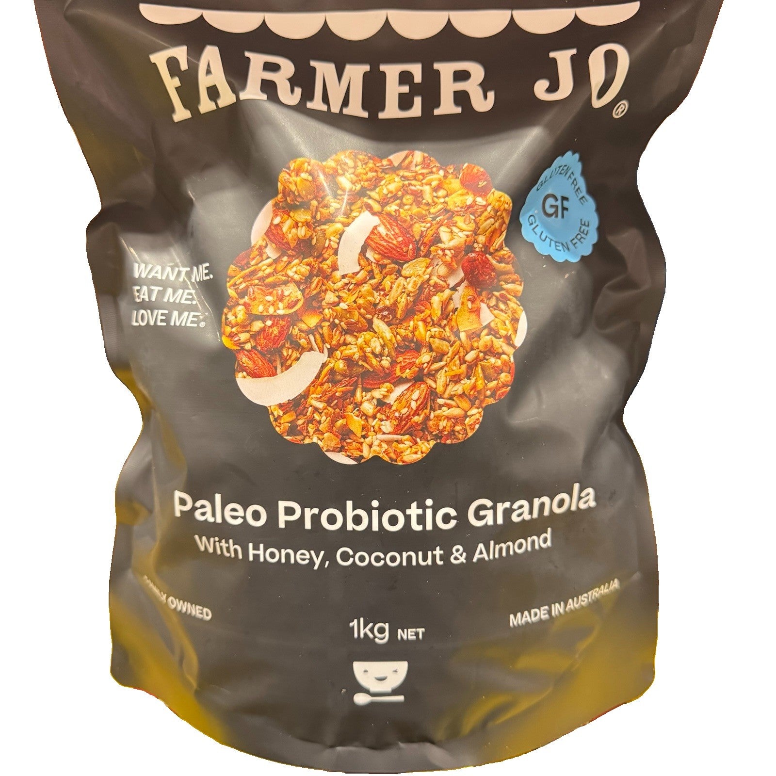 2 PACK x Farmer Jo Paleo Probiotic Granola 1KG with Honey, Coconut & Almond