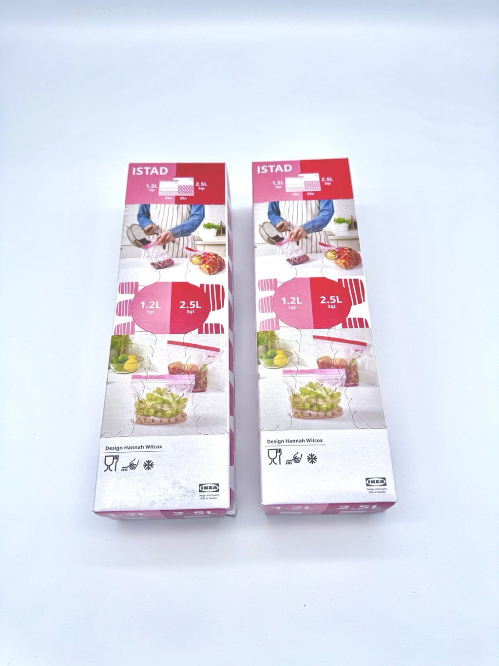 2 x IKEA ISTAD Freezer Bags Red Pink 100pk, Resealable Food,(50x1.2L & 50x2.5L)