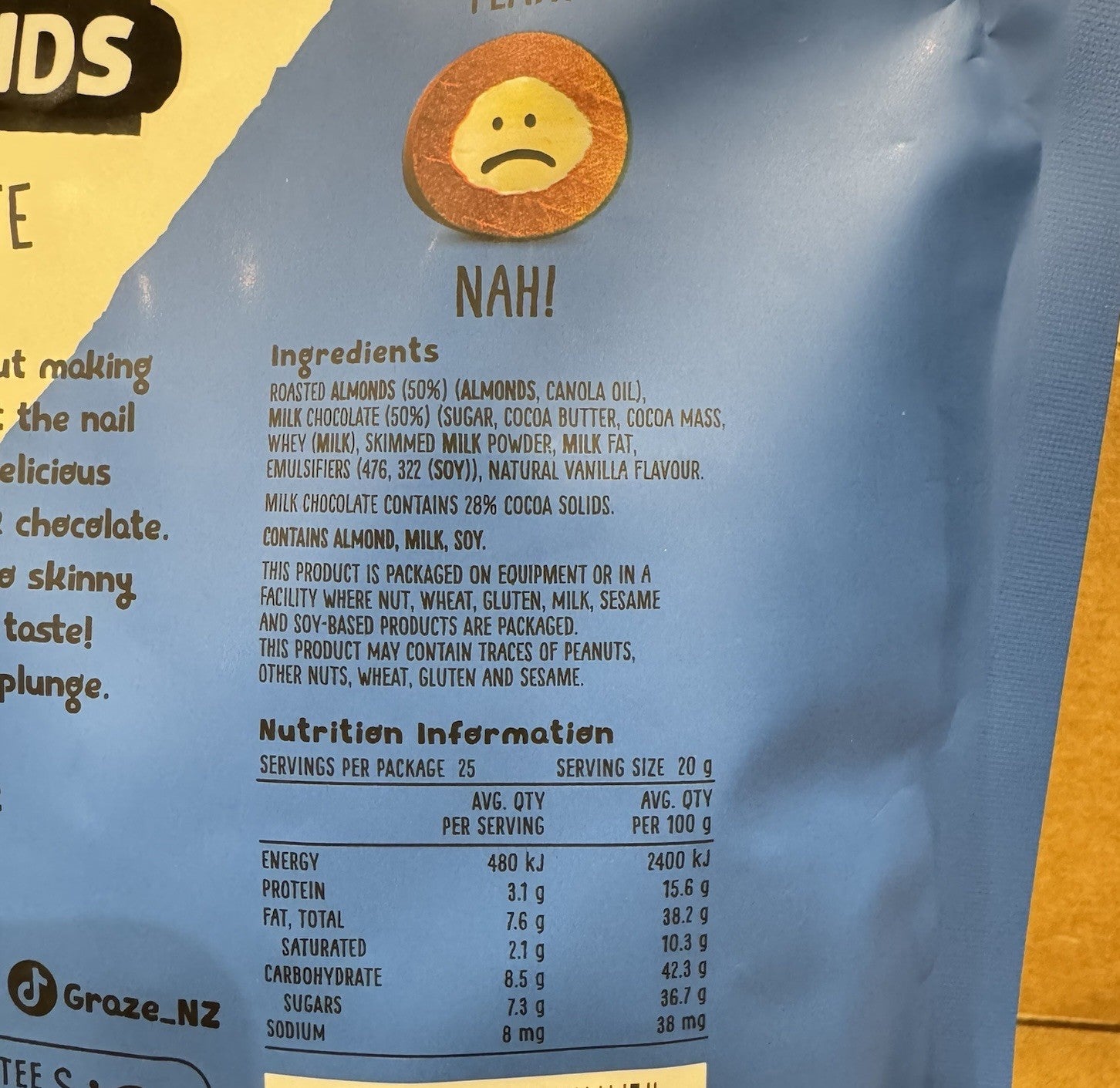 *NEW* Graze Skinny Dipped Almonds Milk Chocolate 500g Good Snacks
