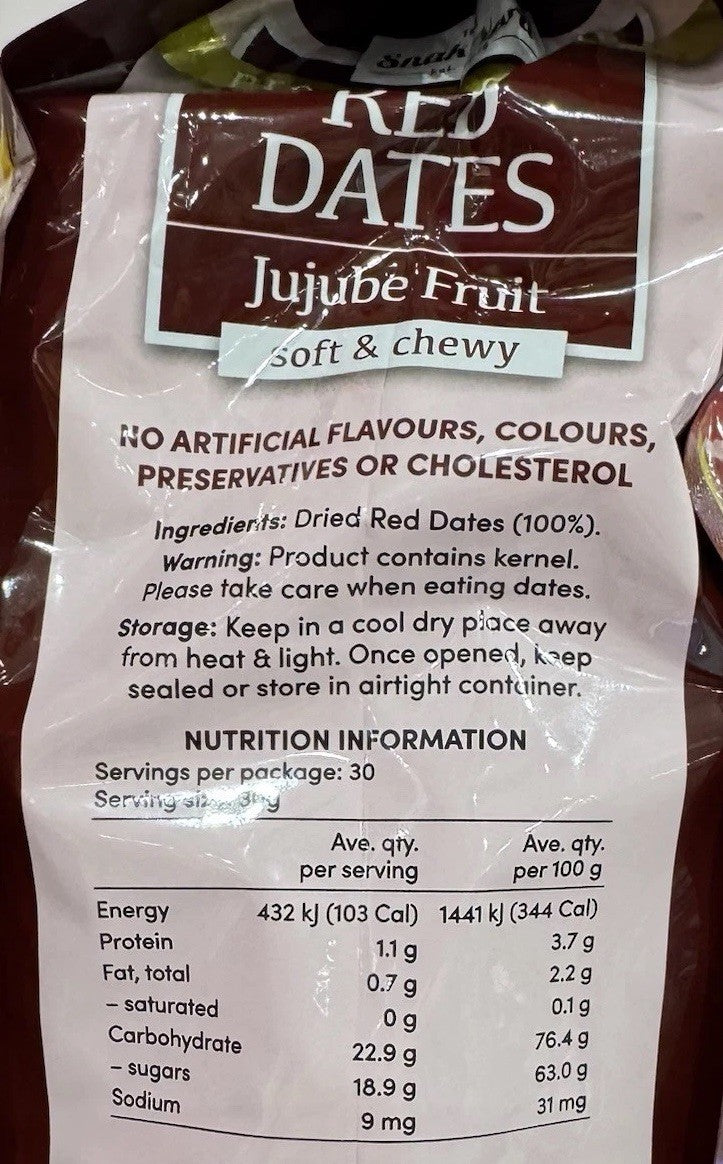 Snak Yard Dried Red Dates Jujube Fruit Premium Soft Chewy Snack 900g New