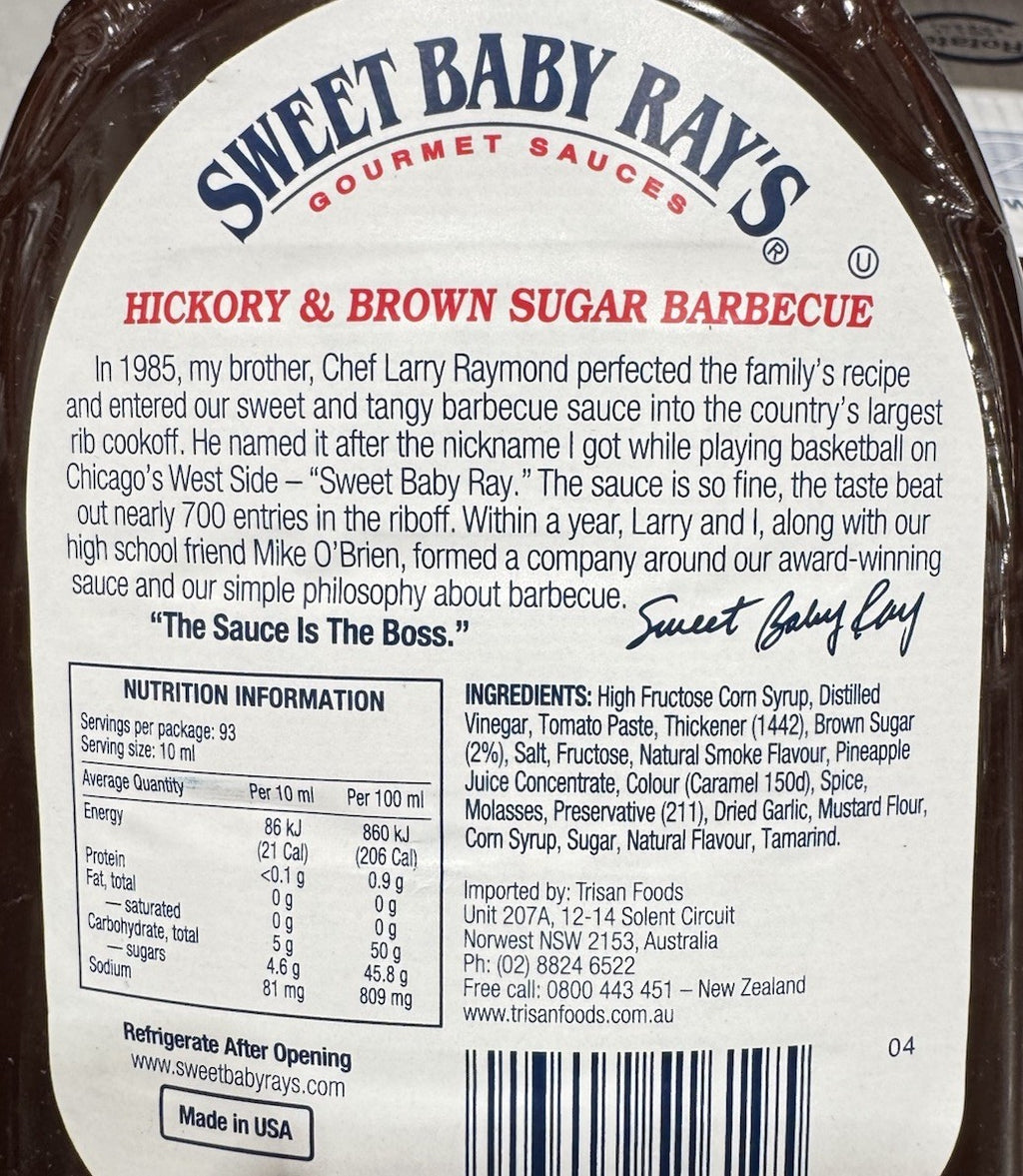 2 x 946ml Sweet Baby Ray's BBQ Gourmet Flavor Sauce Hickory Brown Sugar Barbecue