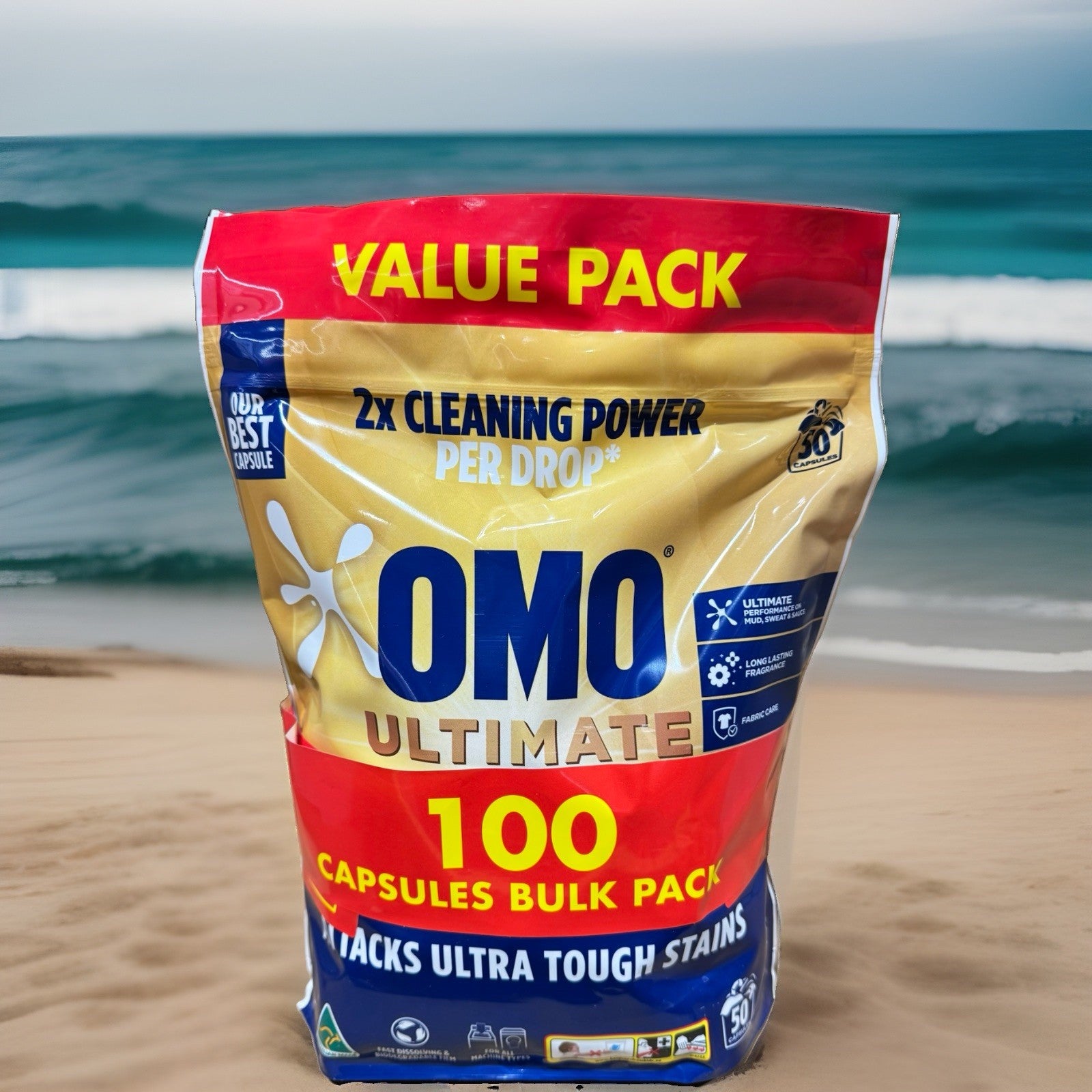 OMO Ultimate 3 in 1 Laundry Capsules 100 Count (2 x 50 Capsules) Cleaning Power