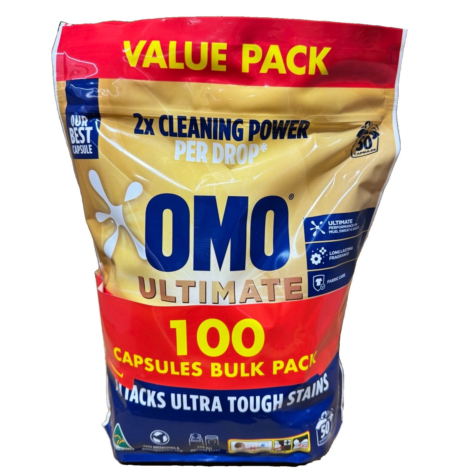 OMO Ultimate 3 in 1 Laundry Capsules 100 Count (2 x 50 Capsules) Cleaning Power