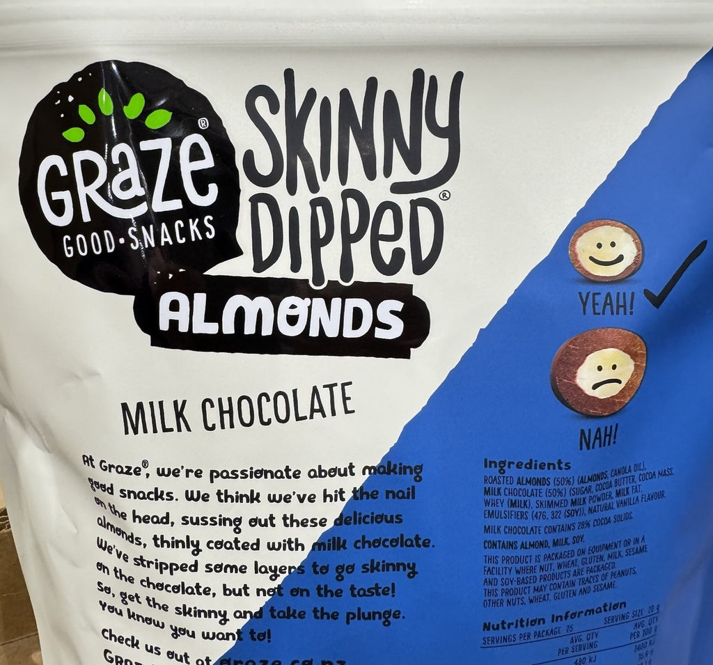 *NEW* Graze Skinny Dipped Almonds Milk Chocolate 500g Good Snacks