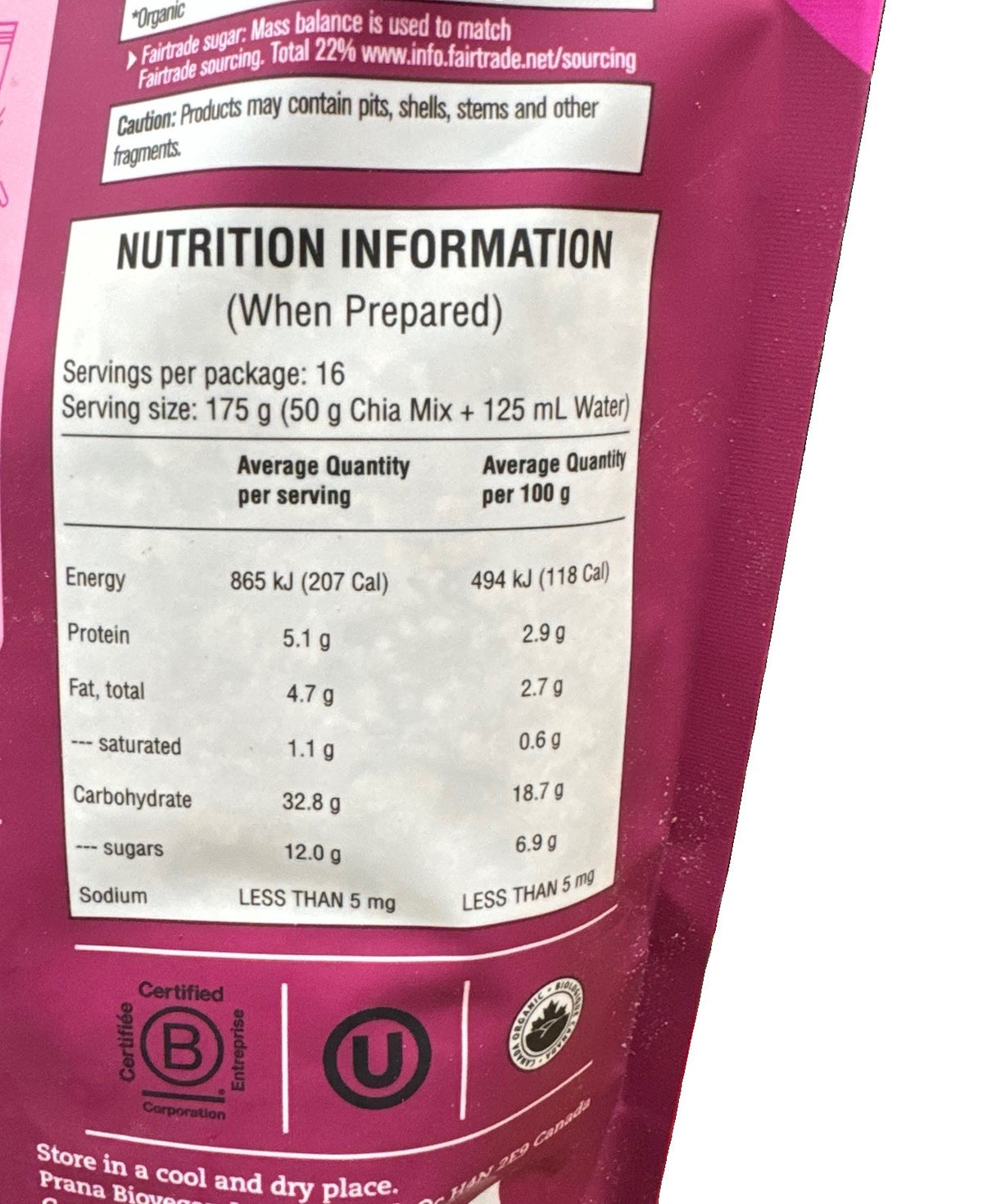 Prana Organic Overnight Chia & Oats Berry Fairy 800g Healthy Breakfast Vegan