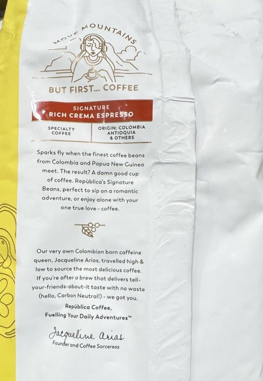 Republica Signature Organic Crema Espresso 1KG, Chocolate & Caramel Coffee Beans